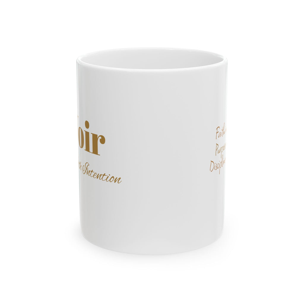 Di'Voir Ceramic Mug — Inspirational Gold Script Coffee Cup (11oz/15oz)