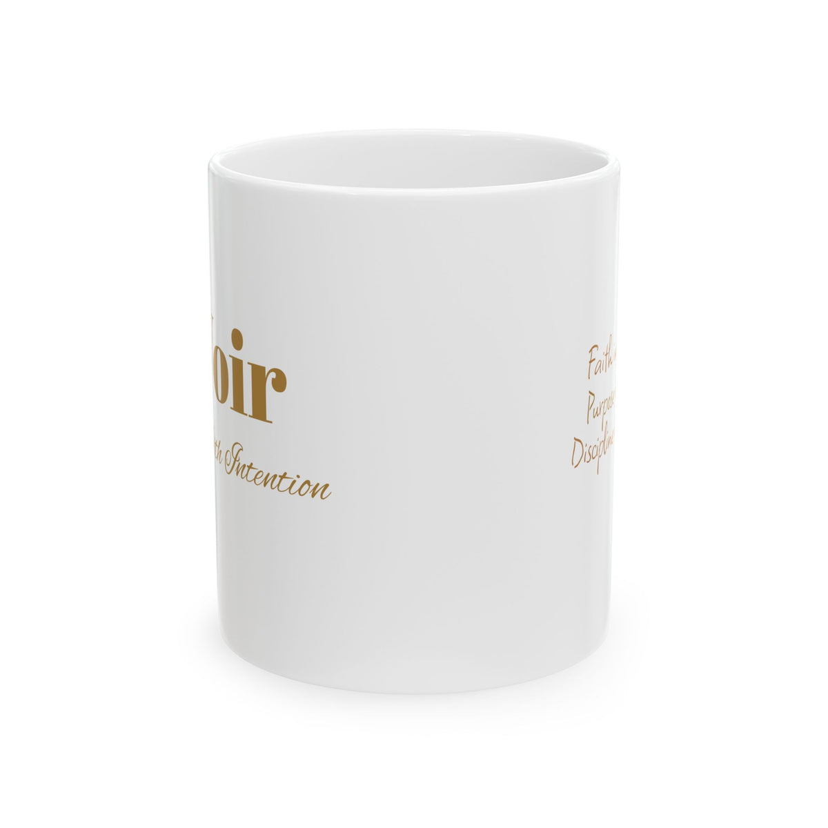 Di'Voir Ceramic Mug — Inspirational Gold Script Coffee Cup (11oz/15oz)