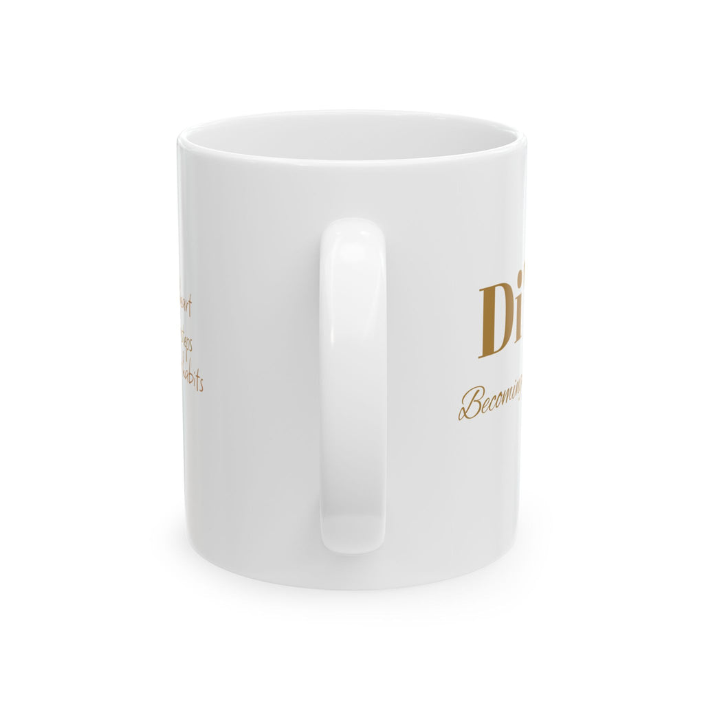 Di'Voir Ceramic Mug — Inspirational Gold Script Coffee Cup (11oz/15oz)
