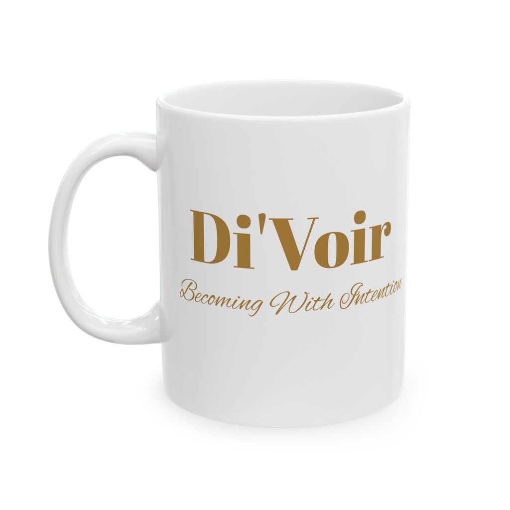 Di'Voir Ceramic Mug — Inspirational Gold Script Coffee Cup (11oz/15oz)