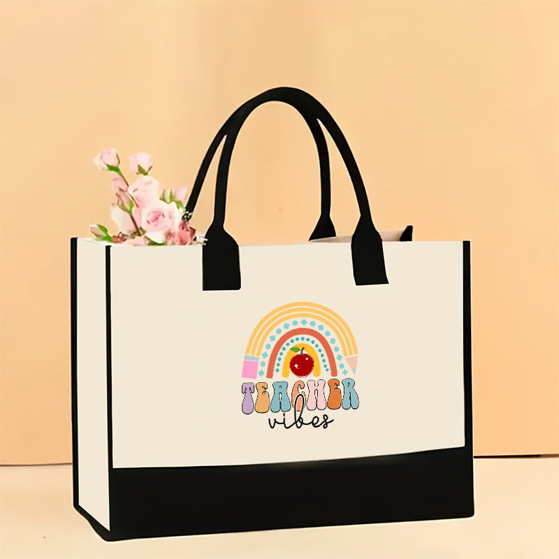 Canvas tote bag, large capacity printed tote bag women's, fashionable waterproof portable shopping bag