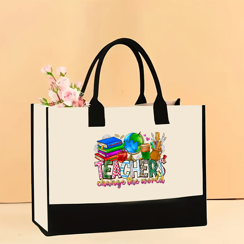Canvas tote bag, large capacity printed tote bag women's, fashionable waterproof portable shopping bag
