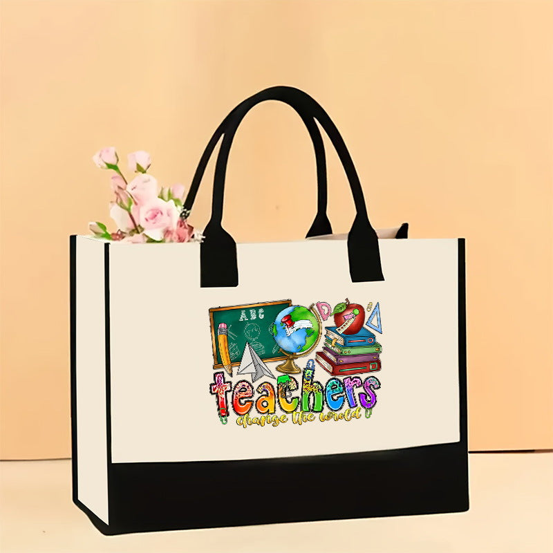 Canvas tote bag, large capacity printed tote bag women's, fashionable waterproof portable shopping bag