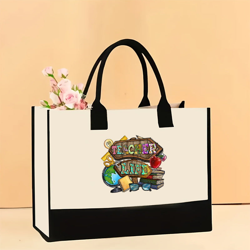 Canvas tote bag, large capacity printed tote bag women's, fashionable waterproof portable shopping bag