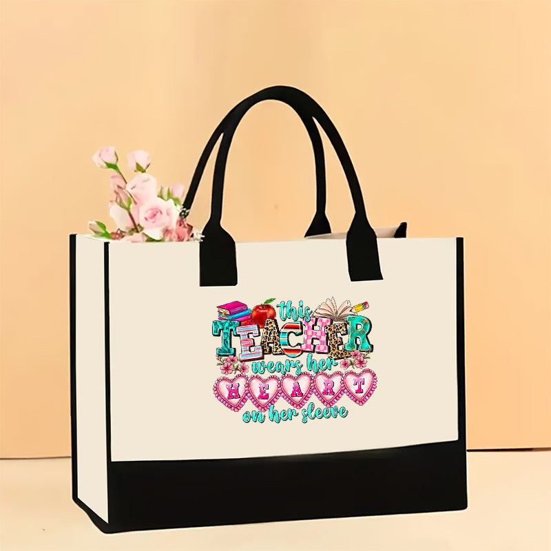 Canvas tote bag, large capacity printed tote bag women's, fashionable waterproof portable shopping bag