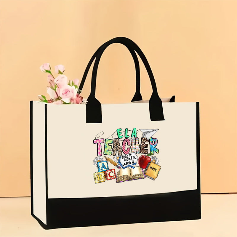 Canvas tote bag, large capacity printed tote bag women's, fashionable waterproof portable shopping bag